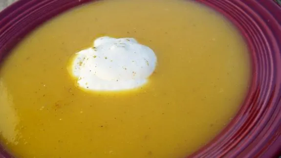 Creamy Squash Soup Topped with Zesty Horseradish Cream