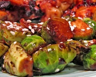 Crispy Brussels Sprouts With A Sweet And Spicy Soy-Sriracha Glaze