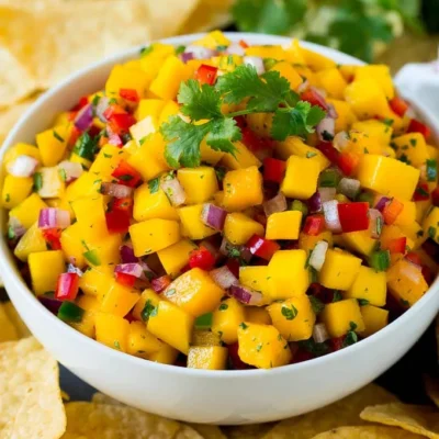 Crispy Homemade Tortilla Chips Paired With Zesty Fresh Mango Salsa