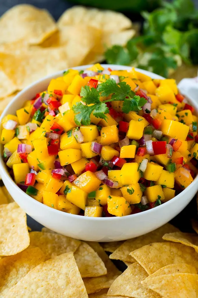 Crispy Homemade Tortilla Chips Paired with Zesty Fresh Mango Salsa