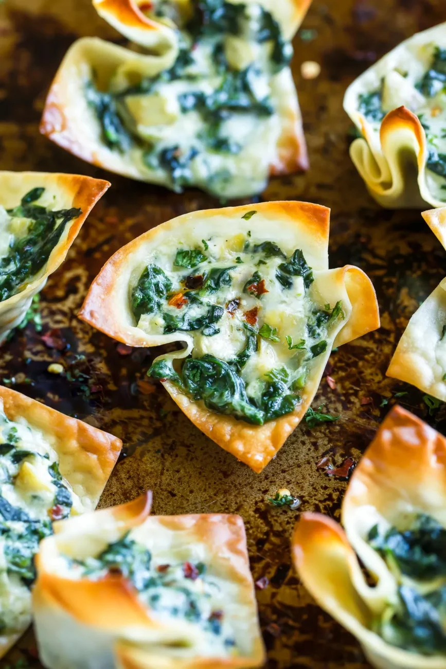 Crispy Spinach and Artichoke Wonton Bites