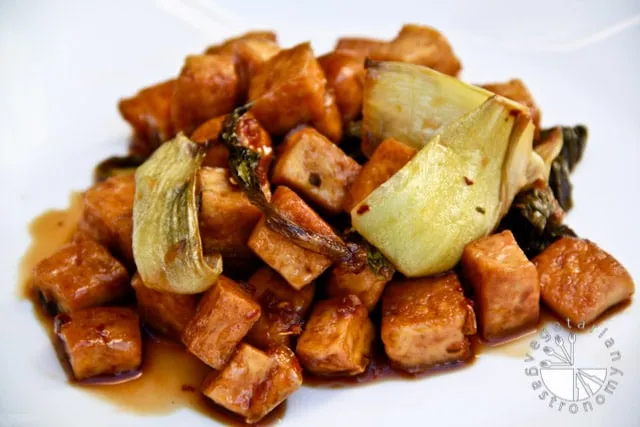 Crispy Tofu in Sweet Chili Sauce with Sauteed Bok Choy