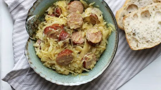 Crock Pot Apple And Sauerkraut Kielbasa Low