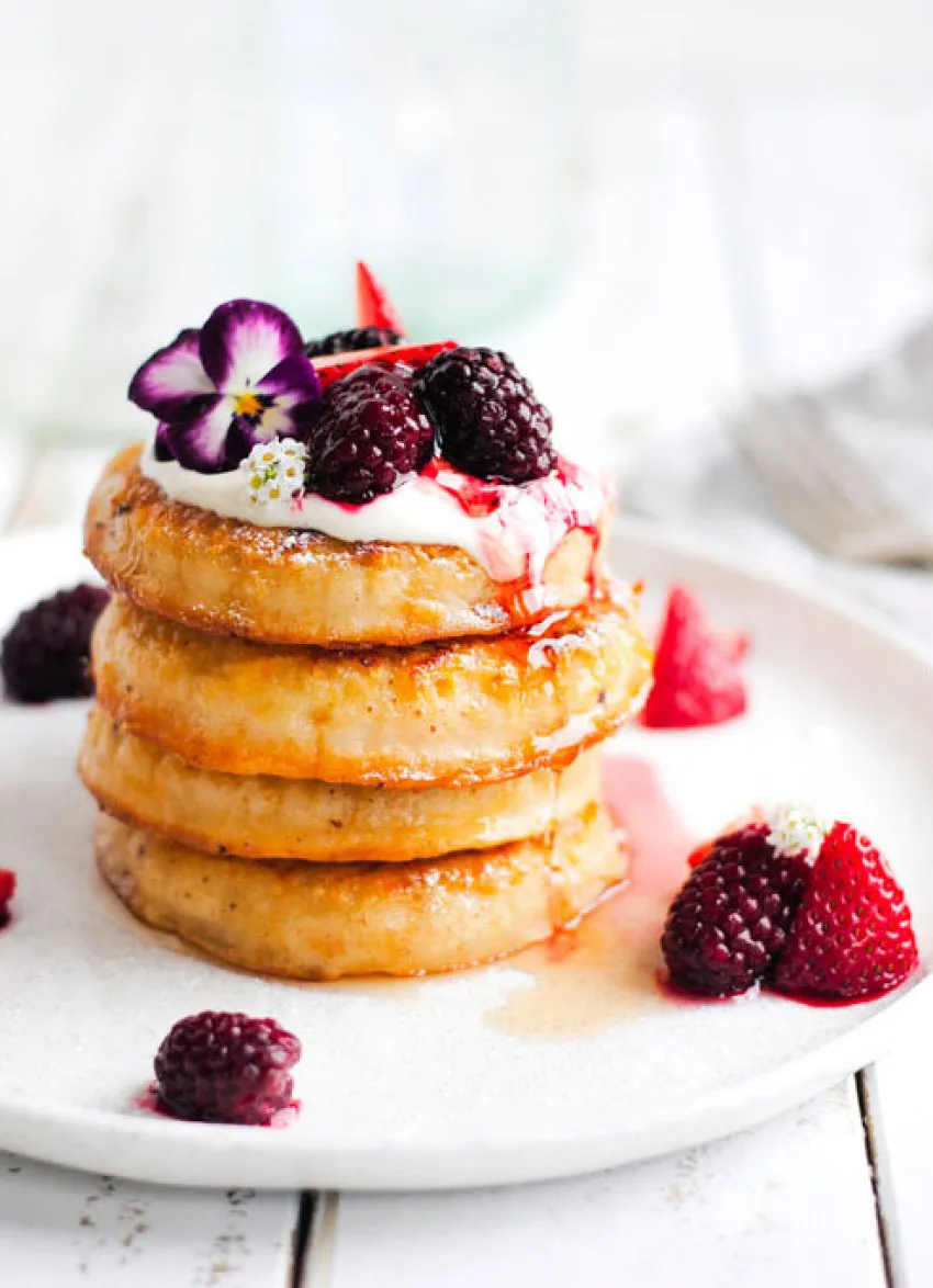 Crumpets With Fruit, Ricotta & Maple Syrup