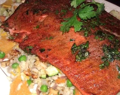 Cumin Crusted Salmon With Orange Rice Pilaf