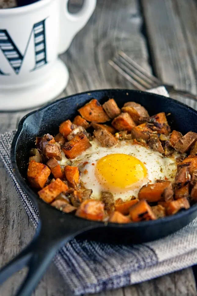 Delicious Baked Eggs over Smoky Sweet Potato Hash