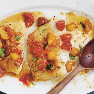 Delicious Halibut With Fresh Tomato And Basil Topping