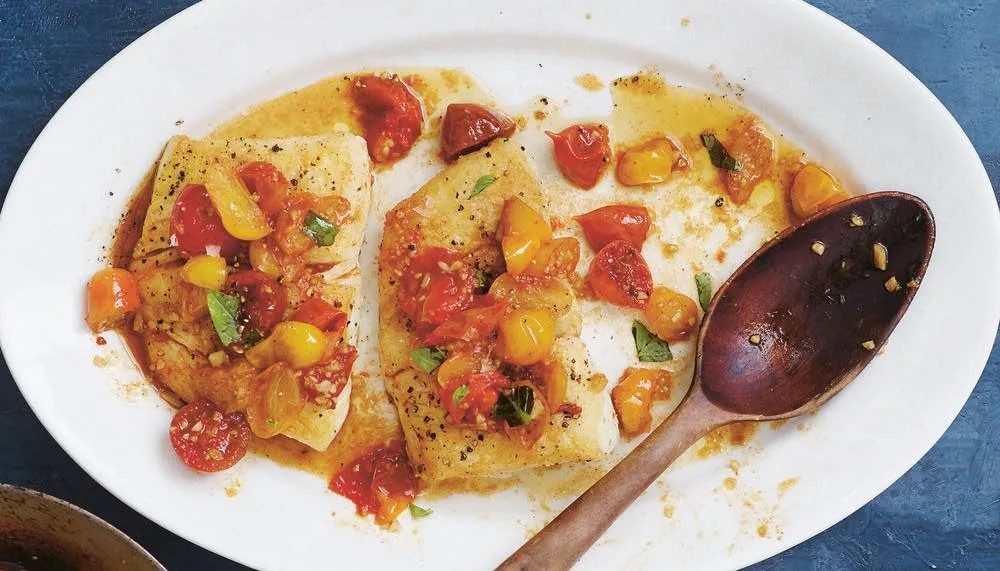 Delicious Halibut with Fresh Tomato and Basil Topping