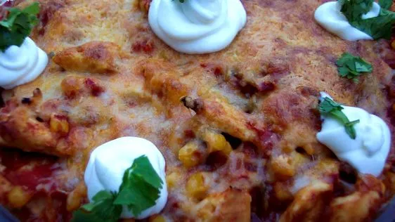 Easy Cheesy Chicken Tortilla Casserole Bake