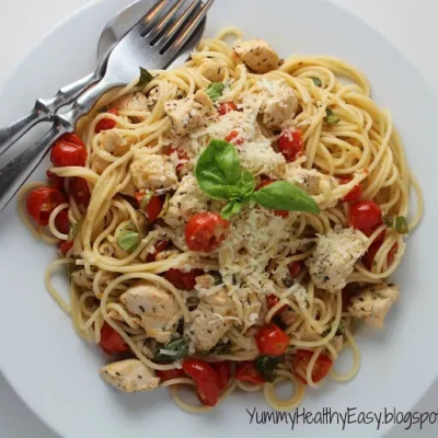 Easy Chicken And Grape Tomato Spaghetti Delight