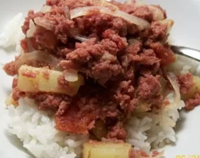 Filipino Corned Beef Hash Over Rice