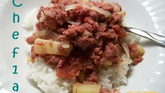 Filipino Corned Beef Hash Over Rice