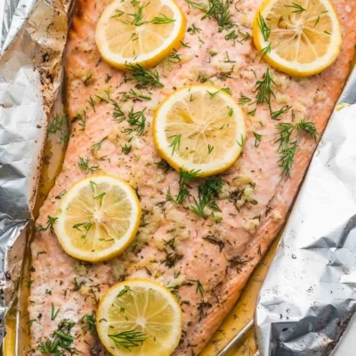 Foil Wrapped Side Of Salmon With Lemon And