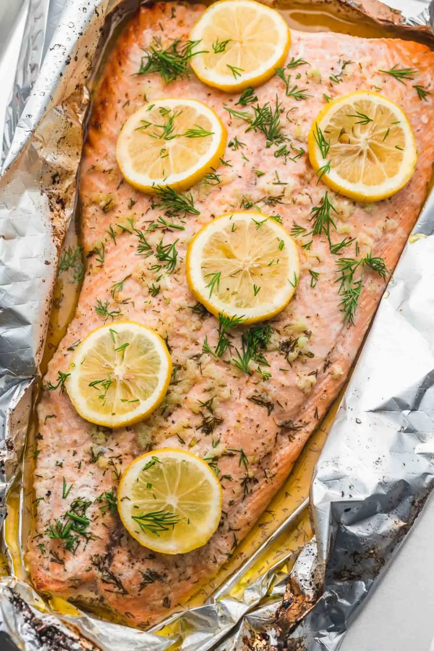 Foil Wrapped Side Of Salmon With Lemon And