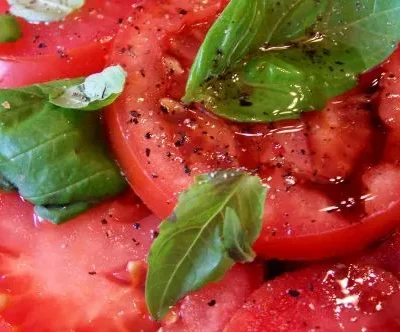 Fresh Basil And Tomato Salad With Aged Balsamic Drizzle