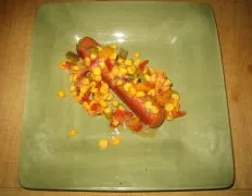 Fresh Corn Salsa With Grilled Beef Knockwurst