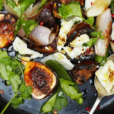 Fresh Figs With Garlic Feta Cream