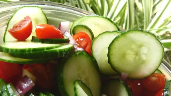 Fresh and Crunchy Tomato, Cucumber, and Red Onion Salad