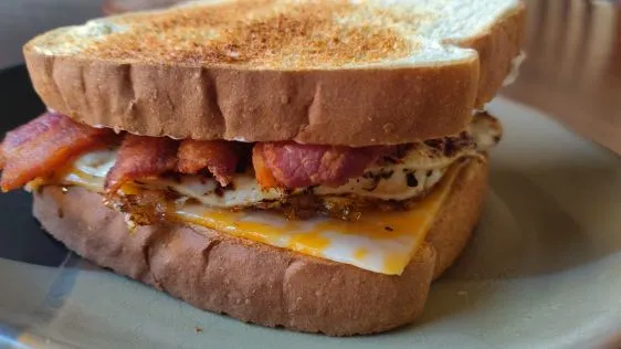 Fried Egg, Bacon & Cheese Sandwich