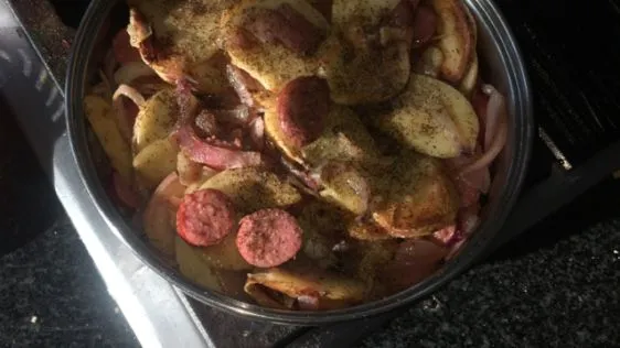 Fried Potatoes With Onion And Kielbasa