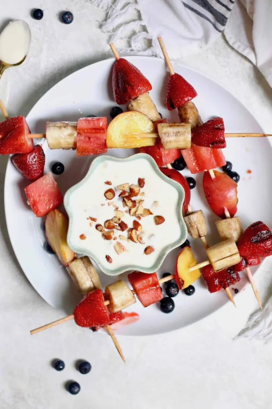 Fruit Kebabs With Yogurt And Honey Dip