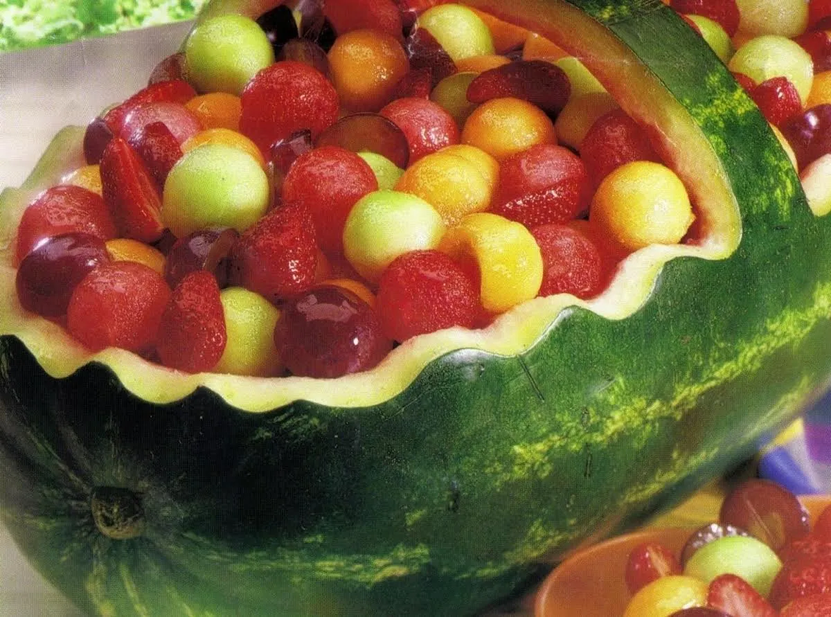 Fruit Salad In A Cantaloupe Basket