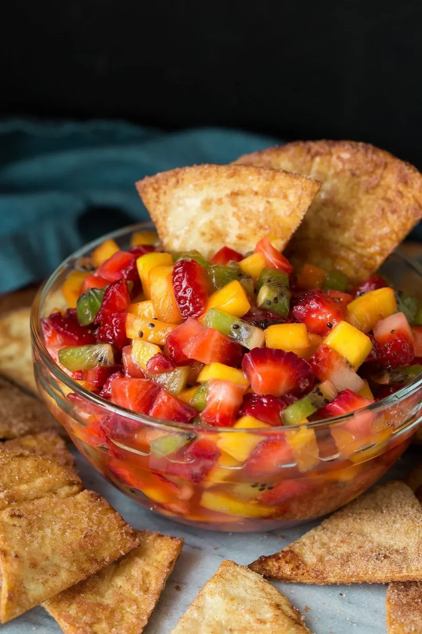 Fruit Salsa With Cinnamon Sugar Tortillas