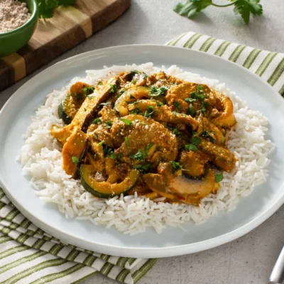 Fruity Vegetable Curry Served On Fragrant Basmati Rice