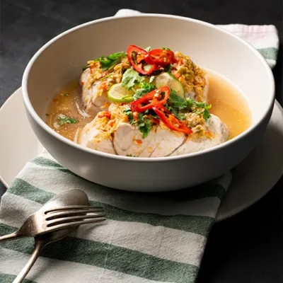 Ginger-Lemongrass Infused Halibut Steamed To Perfection