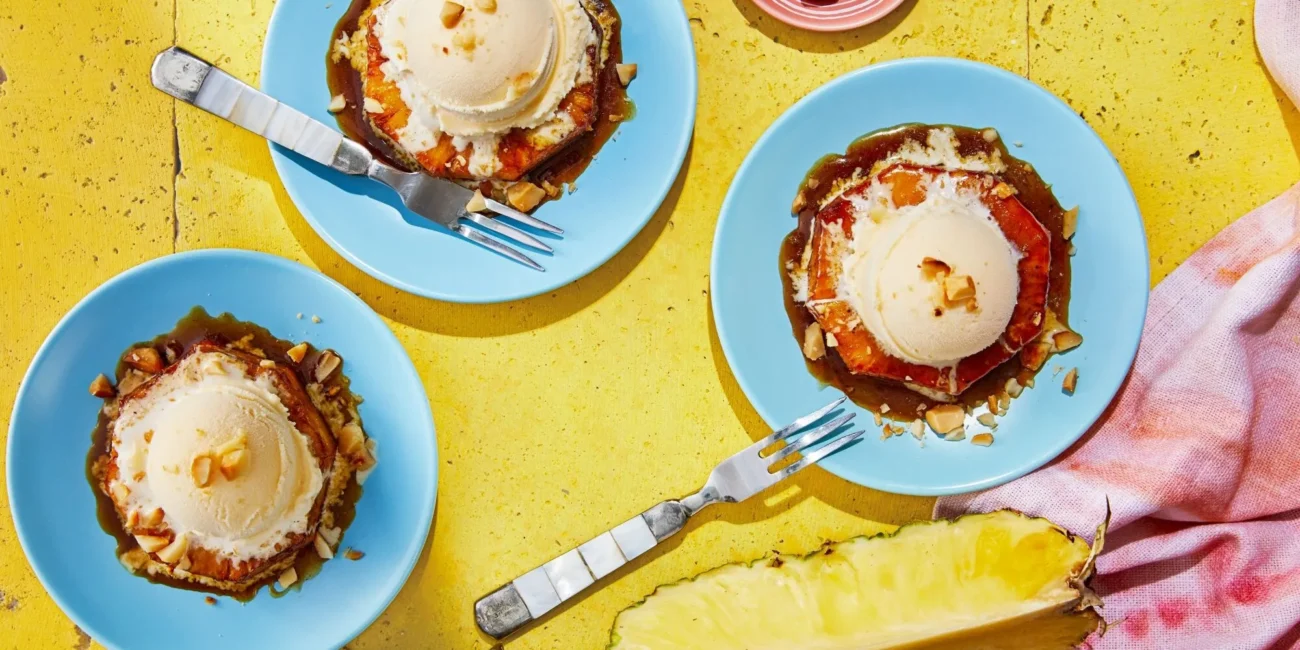 Glazed Pineapple With Cinnamon Creme Fraiche