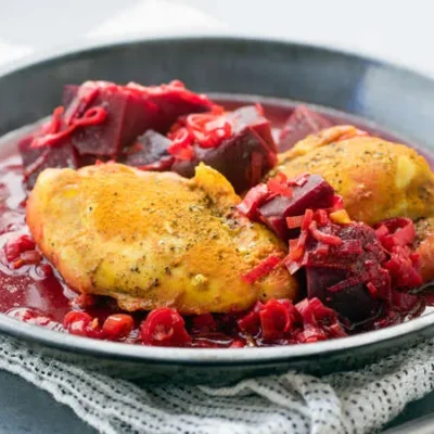 Golden Turmeric Chicken With Roasted Beets And Leeks Recipe