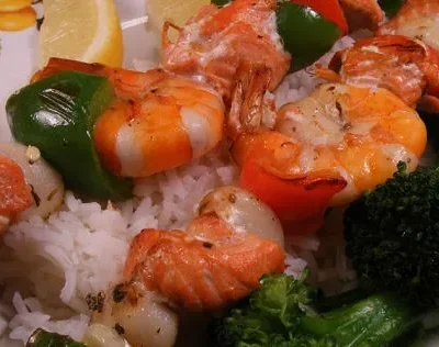 Greek Salmon And Seafood Skewers