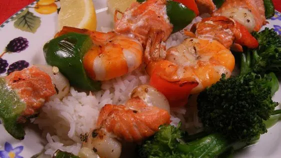 Greek Salmon And Seafood Skewers