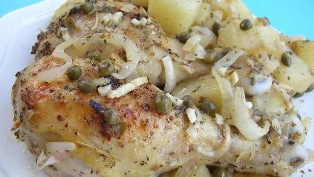 Greek-Style Roasted Chicken Legs, Potatoes