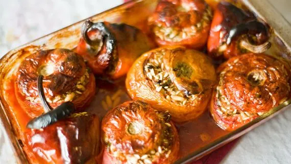 Greek-Style Stuffed Tomatoes and Peppers Recipe (Yemista)