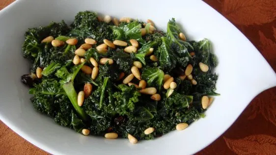 Green Kale With Raisins & Toasted Pine Nuts