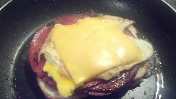 Grilled Fried Egg, Bologna And Cheese