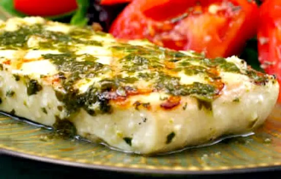 Grilled Halibut With Cilantro Garlic Butter