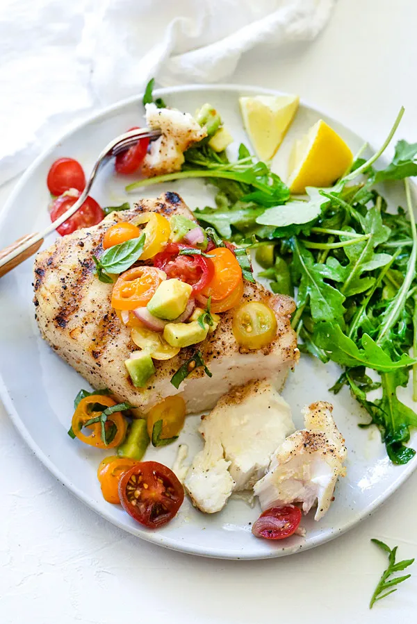 Grilled Halibut With Heirloom Tomatoes