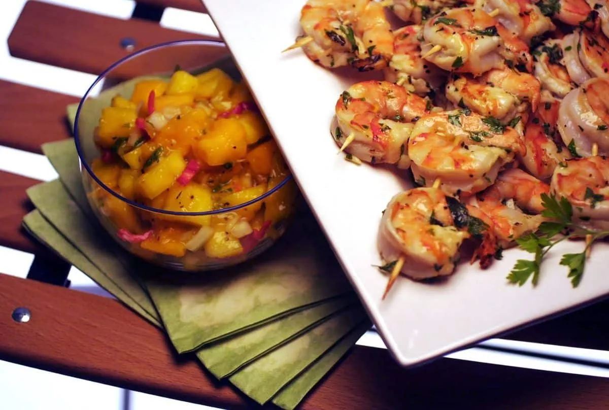 Grilled Herb Shrimp And Mango Salsa