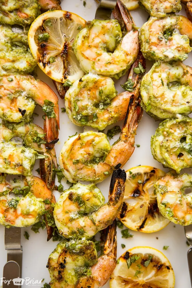 Grilled Pesto Shrimp Skewers