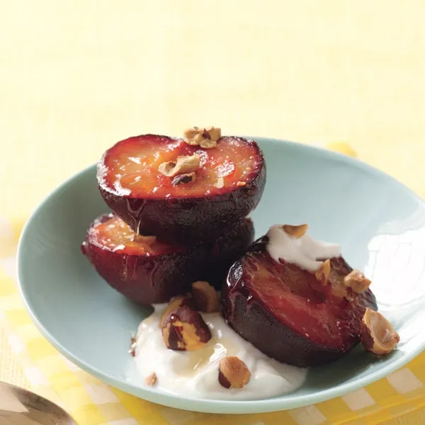 Grilled Plums With Spiced Walnut Yogurt