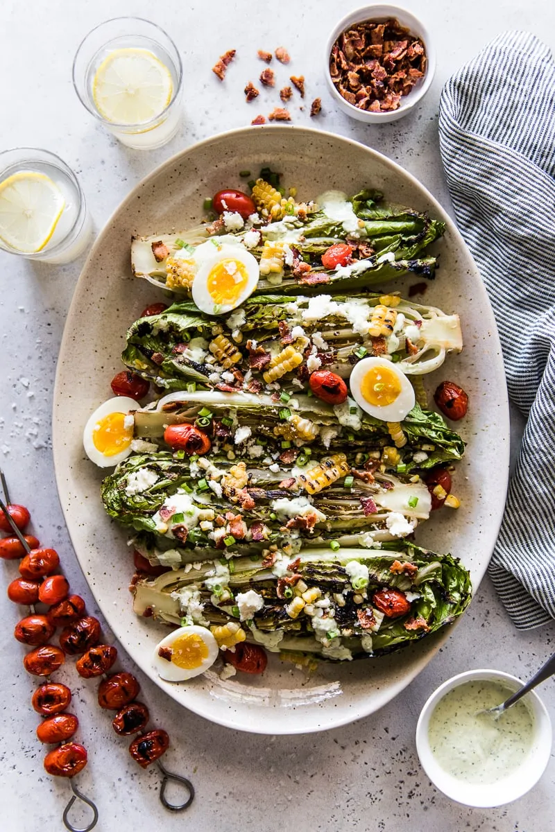 Grilled Romaine Salad With Chicken, Corn And Salsa Dressing