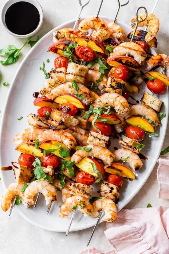 Grilled Shrimp Skewers with Fresh Tomato-Basil Sauce