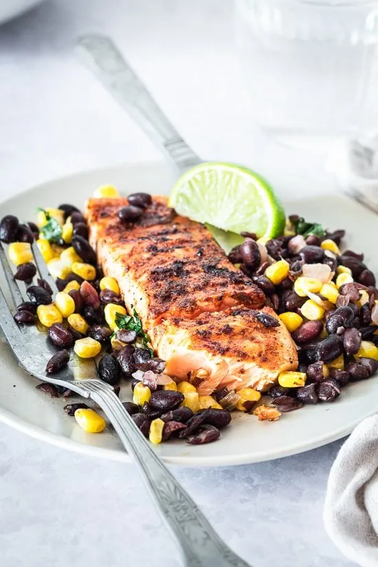 Grilled Spice-Rubbed Salmon with Black Bean and Corn Salsa