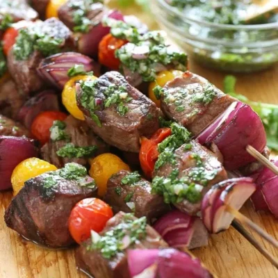 Grilled Steak Kebabs With Homemade Chimichurri Sauce