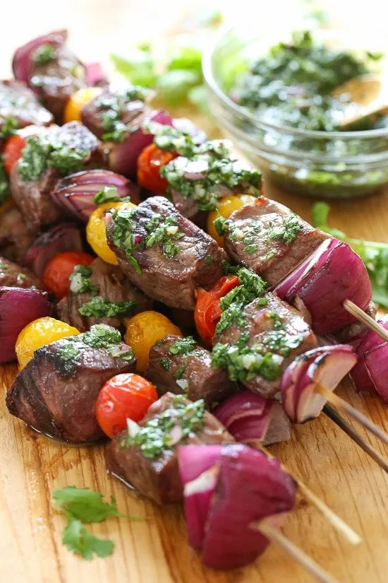 Grilled Steak Kebabs with Homemade Chimichurri Sauce