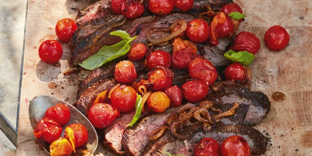 Grilled Steak With Tomatoes, Red Onion And Balsamic