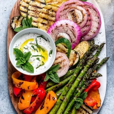 Grilled Vegetable Platter With Yogurt Mint Sauce