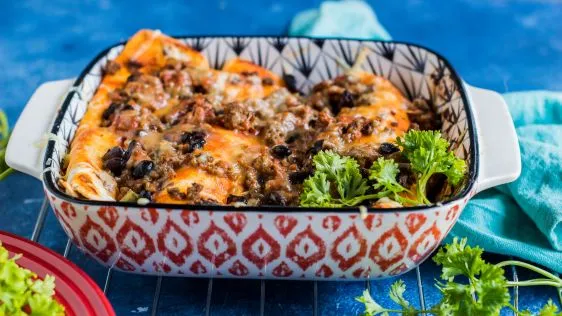 Ground Beef And Texas Bean Enchiladas